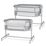 Kinderkraft Nestee UP 2 Co-Sleeping Cot, Baby Cot with Birth Mattress, Height Adjustment, Easy to Fit Parent's Bed, Adjustable Feet, Grey