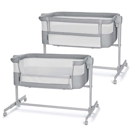 Kinderkraft NESTEE UP 2 Lit bébé cododo, Lit Bebe avec Matelas de la Naissance, Réglage de la Hauteur, Facile Adapter au lit du Parent, Pieds réglables, Gris