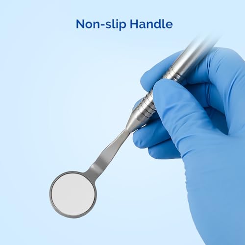 JMU Double-Sided Dental Mouth Mirror #5 with Handle, Stainless Steel Examination Mirror Tool for Oral Care, 1 Pcs/Pack