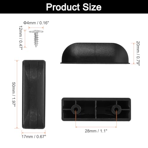 sourcing map 4Pcs Luggage Replacement Pads, Plastic Luggage Stand Feet Stud, Suitcase and Travel Gear Bottom Side Accessories with Self-tapping Screws, Black (50x17x20mm)