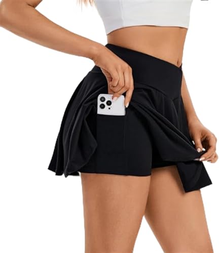 Saia de tênis para mulheres saias de golfe de cintura alta com bolsos shorts crossover atlético saia