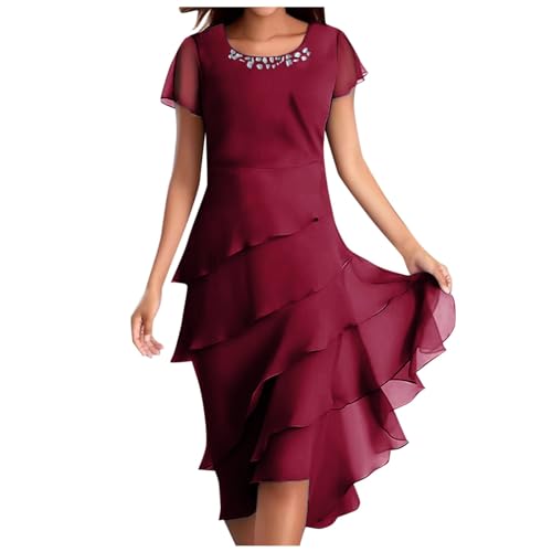 Roe Red Femme sans Manches lgante | Roe d¡¯t Fluide Volants Superposs | Style Chic avec Col Or C Idale pour Cocktail, Soire ou Mariage