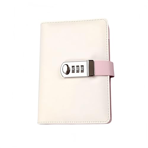 Diary with Lock,Leather Journal Notebook with Combination Lock, A6 loose - leaf diary Refillable Personal Locking Notebook for Women Girls (7.5 × 5.1 Inch) (Pink)