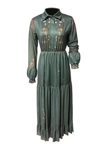 EEMEII Women's Long Sleeve Boho Dress 2024 Spring Cotton Maxi Dress Fall Dresses Elegant Green