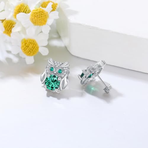Lab-Created Emerald Stud Earrings for Women 925 Sterling Silver Jewelry Earrings for Mother Wife Her2
