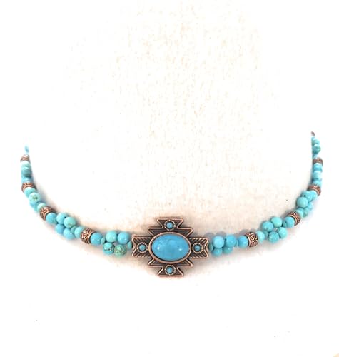 Handmade Southwestern Star Turquoise Concho Hat Band Turquoise Gemstone Copper Beads One Size Adjustable Bolo Tie Gift Boxed