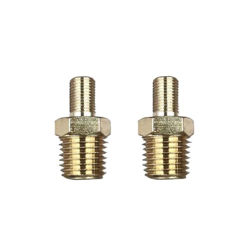 Image of 2PCS Air Inflator Adapters, Brass Tire Inflator Connector with Valve Stem Inside, 1 /4 inch NPT (M) to Standard Schrader Valve (M), Fit for Portable Car Air Hose, Air Compressor /Pump (No Valve Stem Inside)
