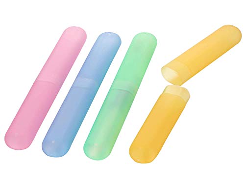 Image of MosQuick Toothbrush Cover case 4 Pc Plastic Anti-Bacterial Travel Protectors for Oral Care Portable Brush Holder for Bathroom Wall Trip & Travel Multicolor Toothbrush Case Box & Cover Container Set