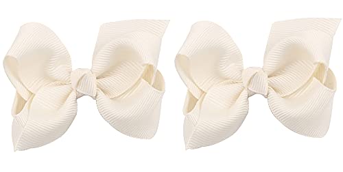 Image of ZOONAI 3 Inch Baby Girl Hair Bows Boutique Hair Clip Teens Toddlers Hairpin Headwear - Set of 2 (Ivory)