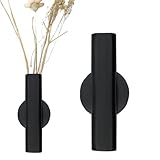 AUXBC 7' Wall-Mounted Flower Tube, Top/Bottom Open Vase, Wall Metal Flower Tube Decoration Holder for Flower Display, Home Office Living Room Bedroom Decoration with Adhesive Material, 2pcs(Black)