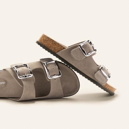Image of C.Paravano Women Suede Leather Slide Sandal Slip on Wide Width Arch Support
