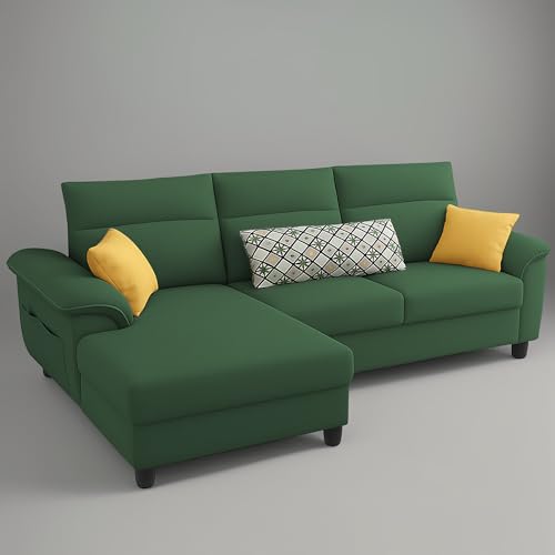 Image of Casaliving Seams LHS 4 Seater L Shape Sofa for Living Room (Green Fabric) Premium Fabric Sofa