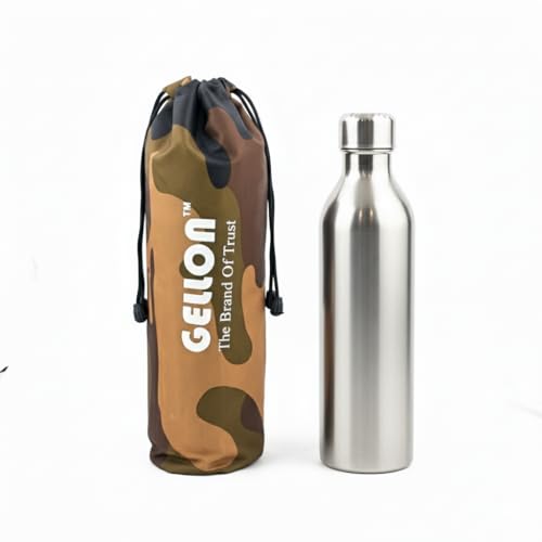 Image of Gellon Bottle Cover In Polyester Cloth For 750 ML, 1 L to 1.5 Litre Water Proof Drawstring Closer For Travel, Hiking, Office & School Kids In Light Military Color
