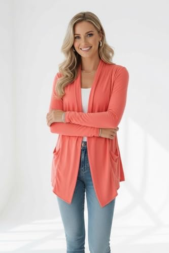 Image of ToBeInStyle Womens Open Front Long Sleeve Lightweight Asymmetrical Draped Cardigan with Side Pockets