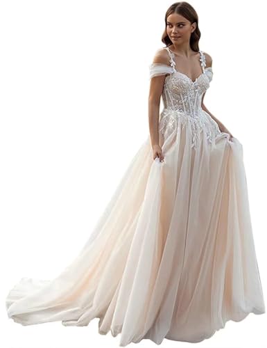 Rxvdhoa Womens Boho Tulle Wedding Dresses for Bride 2026 Romantic