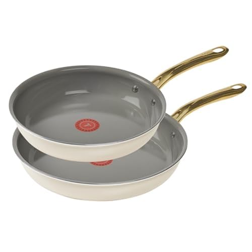 T-Fal Preserve Ceramic Nonstick Frying Pan 2-Pc Set, 8.5" & 11", Oven Broiler Safe up to 350°F Cookware, InoCeram Glide Technology, Frying Pan Skillet, Pots & Pans, Beige