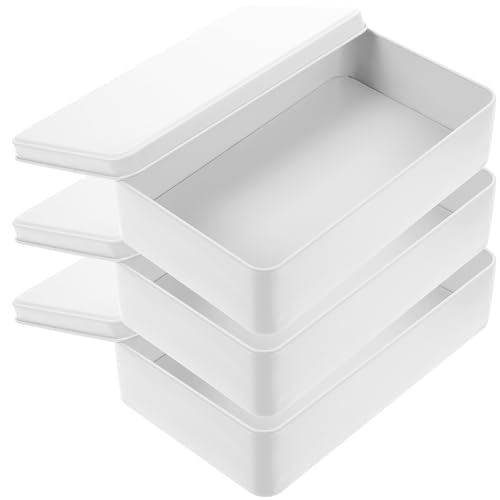 JHKNNK Cajas de Hojalata Rectangulares Blancas 3 Unidades, Caja de Almacenamiento para Dulces y Joyas, Contenedores de Almacenamiento Prácticos para Hogar y Fiestas