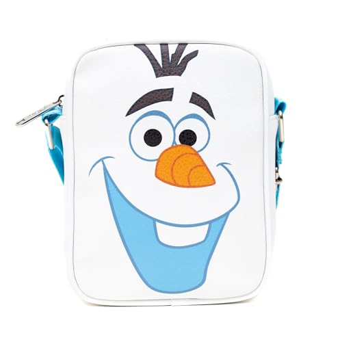 Loncheras Y Termos, Outdoors Disney Bag, cuerpo cruzado, congelado, Olaf sonriente cara de personaje, de primer plano, blanco, piel vegano, Blanco, 8.25' x 6.5'