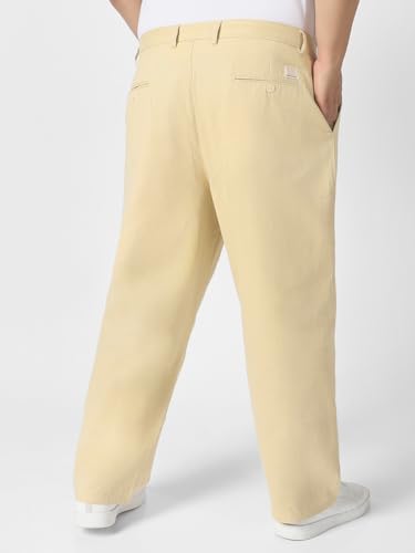 Image of Urbano Plus Men's Loose Mid Rise Baggy Fit Solid Chino Trousers Non-Stretchable