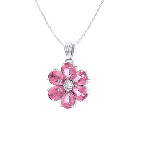 Diamondere Natural And Certified Pear Cut Pink Sapphire Flower Necklace In 14K White Gold | 0.90 Carat Pendant With Chain #TOP1