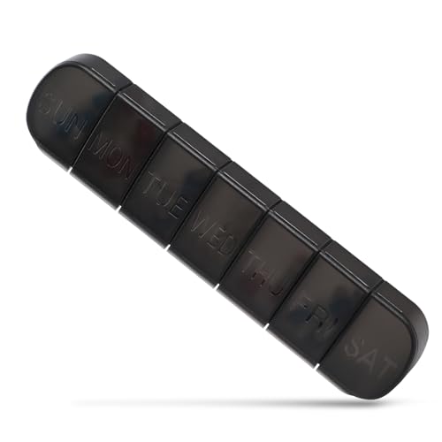 Wyngee Wochen-Pillenorganizer, Reise-Pillenorganizer (7 Tage), Vitaminplaner und kleine Medikamentenbox für die Handtasche Schwarz