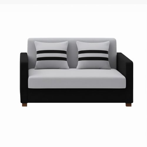 Image of FURNY Lifestylio 2 Seater Fabric Sofa Set (Light Grey-Black) Premium Velvet Finish | Ideal for Living Rooms, Offices