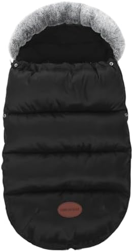 Stroller Footmuff Thickened Fleece-Lined Warm Stroller Cover for Winter with Furs Collar & Zipper Waterproof Bunting Bag, 35x14 Inch, Footmuffs - 2