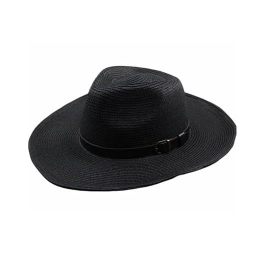 XXL Oversize Straw Sun Hat for Big Head Men Women Wide Brim Beach Summer Fedora(M 58CM) Black