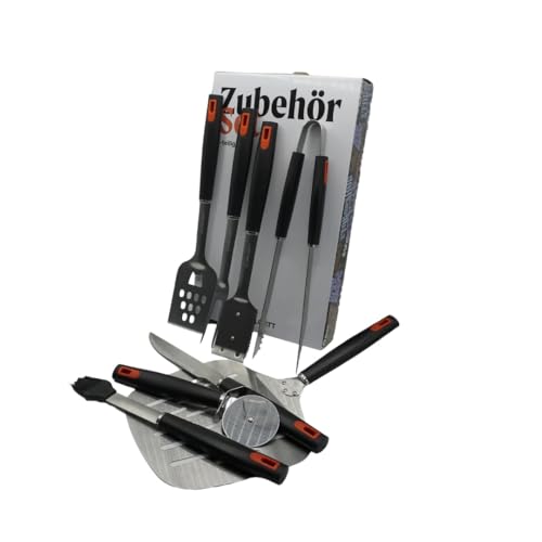 GrillGott Grillbesteck-Set aus Edelstahl, 8-teilig, mit Pizzaschieber, Pizzaroller, BBQ-Pinsel, Grillzange, Grillwender, Grillgabel, BBQ-Messer und Grillbürste