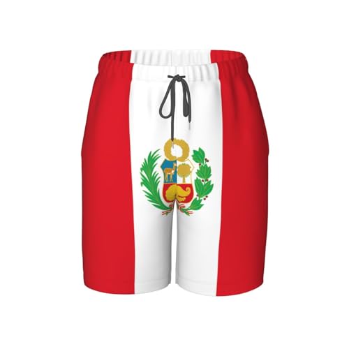 Flag of Peru Youth Beach Pants, Soft and Breathable, with Drawstring Waist, Suitable for Sports and Leisure.
