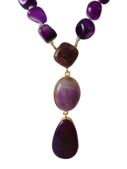 Trending Fashoin Purple Agate Statement Necklace with Pearl Accents, Gold-Plated Pendant, Multi-Stone Design Fow Women/Girls.-image-30