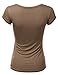LALABEE Women's Deep V-Neck Short Sleeve Basic Henley Button T-Shirt for Women-Mocha-S