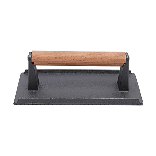 Xingfx Presse-viande en fonte avec poignée en bois - Presse à steak et hamburger professionnelle - Presse à bacon - Poids pour hamburger Smasher - Presse à hamburger - Presse à barbecue pour viande