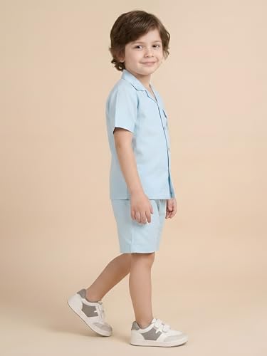 Image of POLKA TOTS 100% Cotton Co-Ord Set for Boys | Half Sleeve Shirt & Shorts Beach Outfit for Kids | Ultra-soft & Breathable Summer Clothes for Toddler & Baby Boy | Casual Dress & Printed Nightwear Set