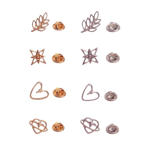 Image of 8Pcs Leaf Star Heart Brooch Pin Little Leaf Lapel Brooch Silver Gold Plated Star Lapel Brooch Pin for Women Men Birthday Jewelry Gift Jacket Dresses