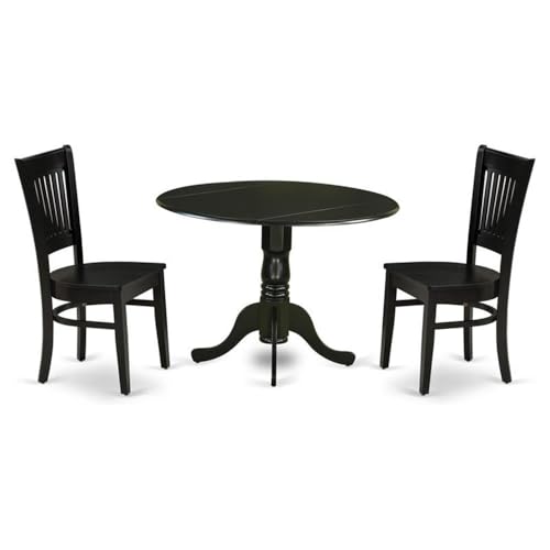 East West Furniture DLVA3-BLK-W 3 Piece Dinette Set for Small Spaces C