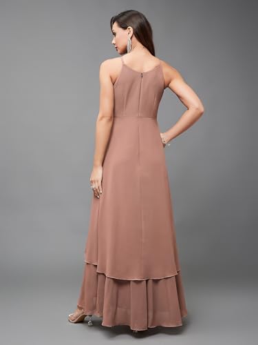Image of Miss Chase Women's Round Neck Sleeve Embellished Fit Flare Maxi Dress