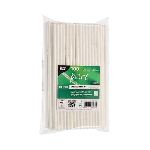 Papstar | 100 Cannucce Pure, Materiale Carta, Dimensioni Ø 6 mm · 20 cm, Colore Bianco, Flessibile, 100 Cannucce x 10 Confezioni