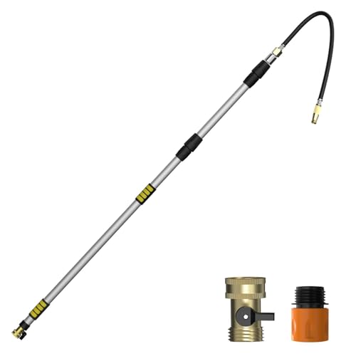 LAANPOLE Gutter Cleaning Tools from The Ground, 12FT(20FT Reach) Rain Cleaner with Bendable Wand and Quick Connect Adapter for Garden Hose