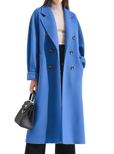 chouyatou Women's Winter Double Breasted Wool Coat Business Casual Midi Long Winter Trench Coat with Belt