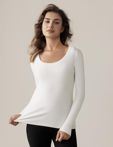 Harlamvar Plus Size Women's Warm Long Sleeve Tops Winter Scoop Neck Underwear Shirt Thermal Base Layer Shirt White - Image 2