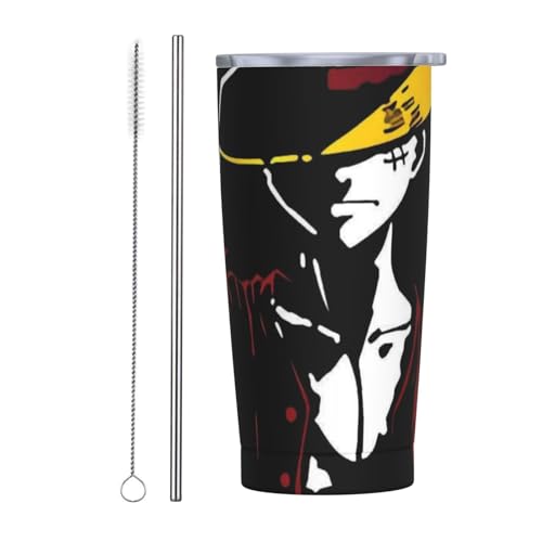 ワンピース アニメ ストロー&ストローブラシ付き マグカップ コーヒーカップ 600ml コンビニカップ タンブラー ステンレス製 保冷 保温 車用 蓋付き 持ち運び 水筒 大容量 直飲み キャラクター 人気 プレゼント