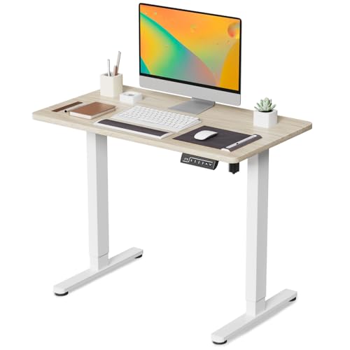 Image of JOY worker Small Electric Standing Desk, 35 inch x 20 inch Whole Piece Height Adjustable Desk with Memory Controller, Light Walnut Sit to Stand Workstation for Home Office