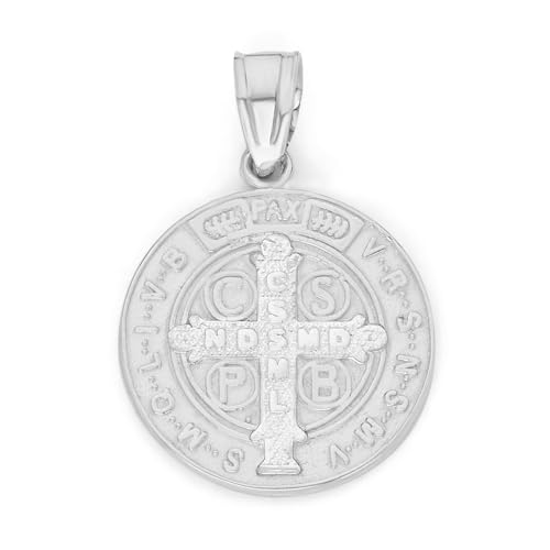 Solid 14k White Gold Saint Benedict Pendant - Double Sided Religious Medal3