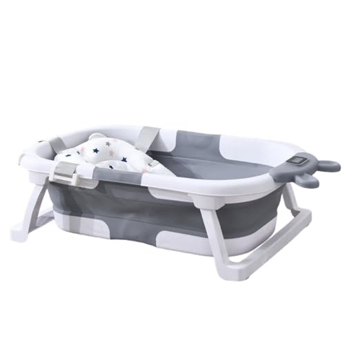 WXQベビー用浴槽 ベビーバス 折りたたみ 湯温計付 滑り止め 収納容易 省スペース (グレーB)
