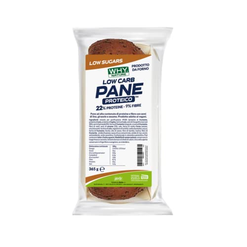 WHY NATURE LOW CARB PANE PROTEICO - Pane a Fette - Pane Integrale Adatto per Vegani - Cibo Proteico - 365 Gr