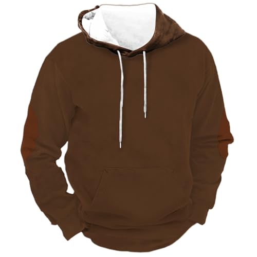 Mens Elbow Patches Fleece Hoodies Autumn Winter Outdoor Sport Workout Sweatshirt Drawstring Casual Coats with Pocket