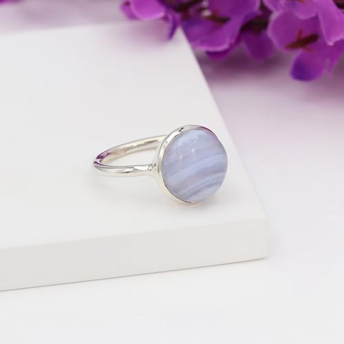 Bague en argent 925 avec agate dentelle bleue véritable faite main - 3