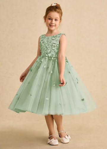 Tulle Flower Girl Dresses for Wedding 3D Flower Appliques First Communion Dress A Line Pageant Party Dresses for Girls4