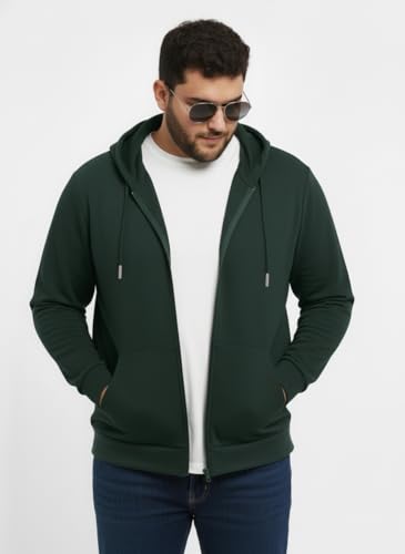 Image of UNSTD Men Solid Maroon Zip-Up Hoodie | Full Sleeve Hooded Sweatshirt with Kangaroo Pockets | Casual Winter Wear for Men